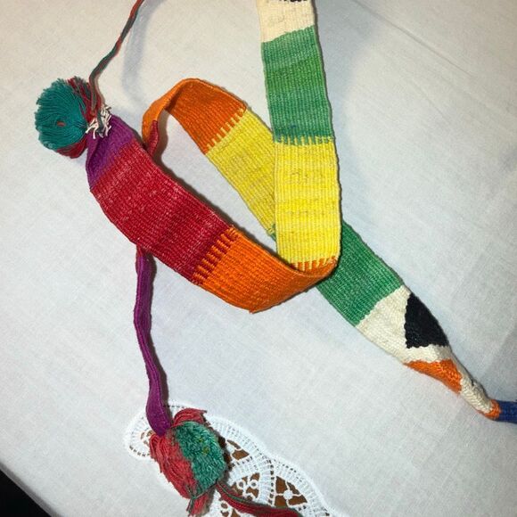 Vintage Handwoven Rainbow Belt with Silver Conchos | Southwestern Artisan Boho C - Picture 5 of 16